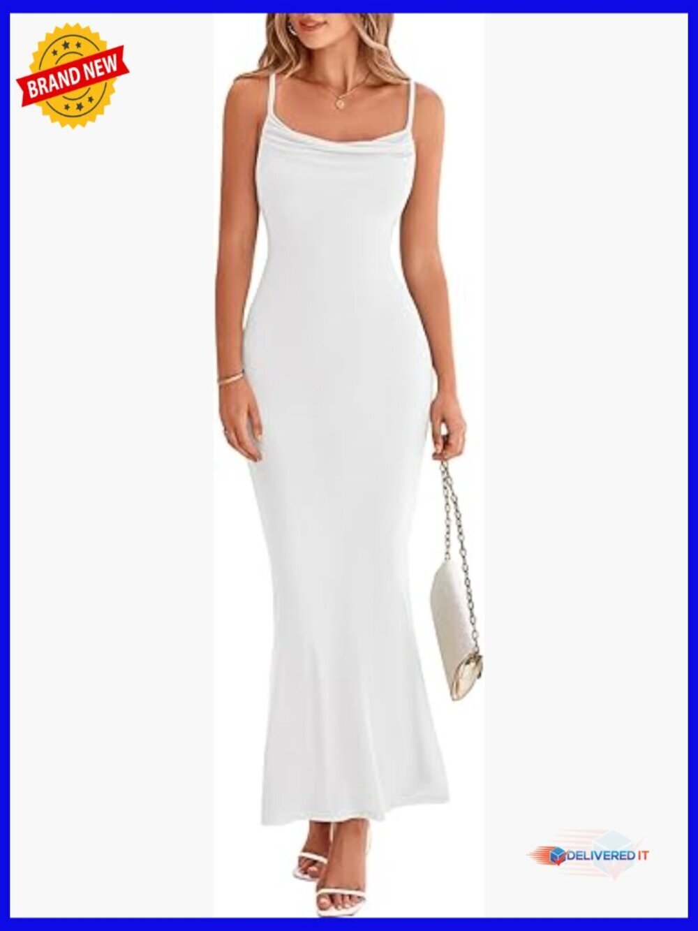Spaghetti Strap Maxi Dress Bodycon Cowl Neck Mesh Slip Cocktail Party